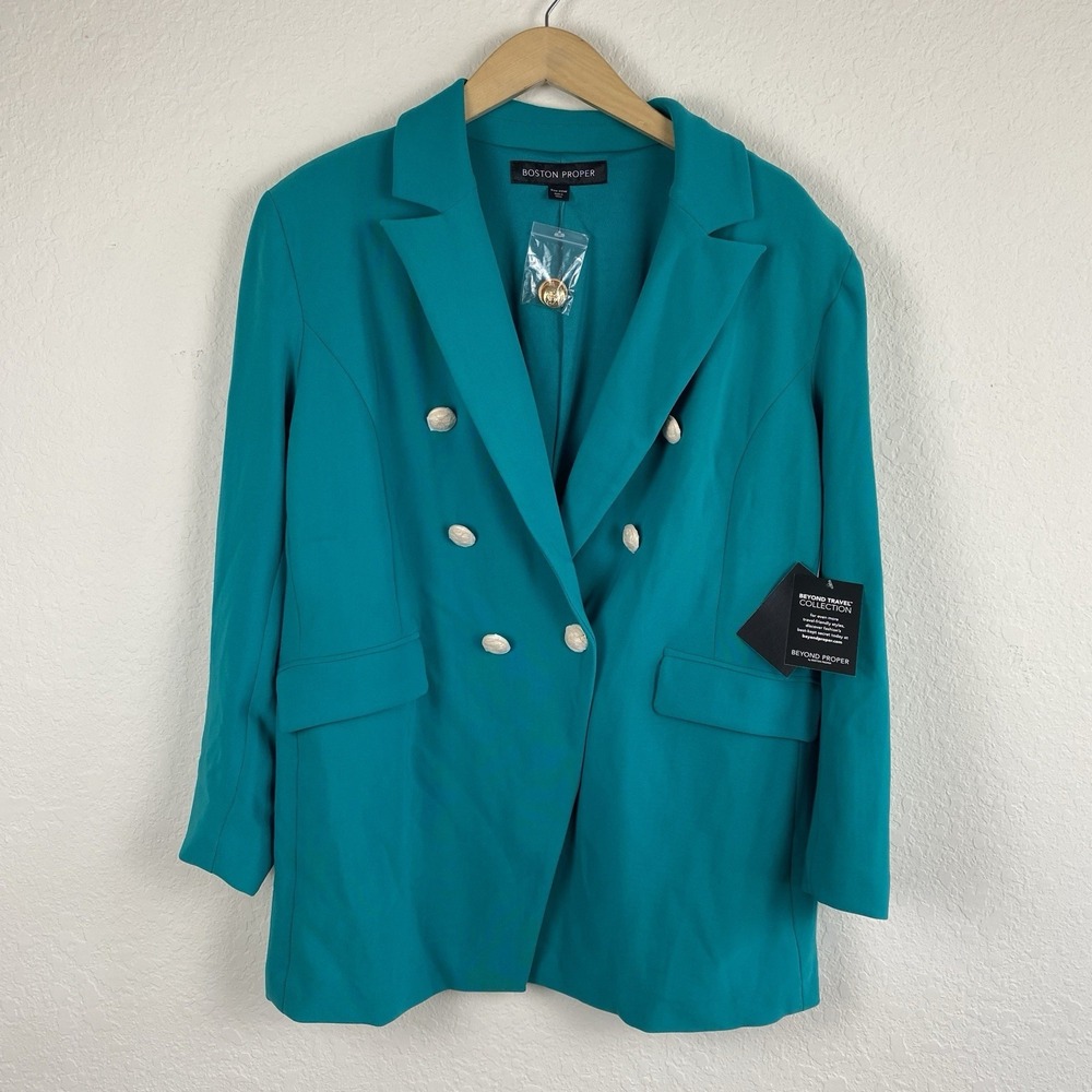 Boston Proper 20w Blazer Teal Double Breasted Gold Button Office Career Preppy